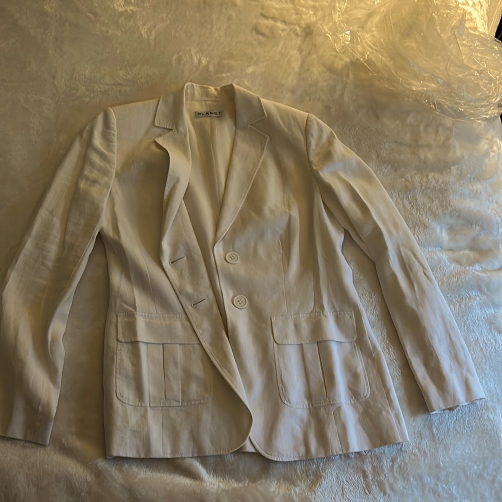 Planet white linen suit jacket size UK10 (US12)
